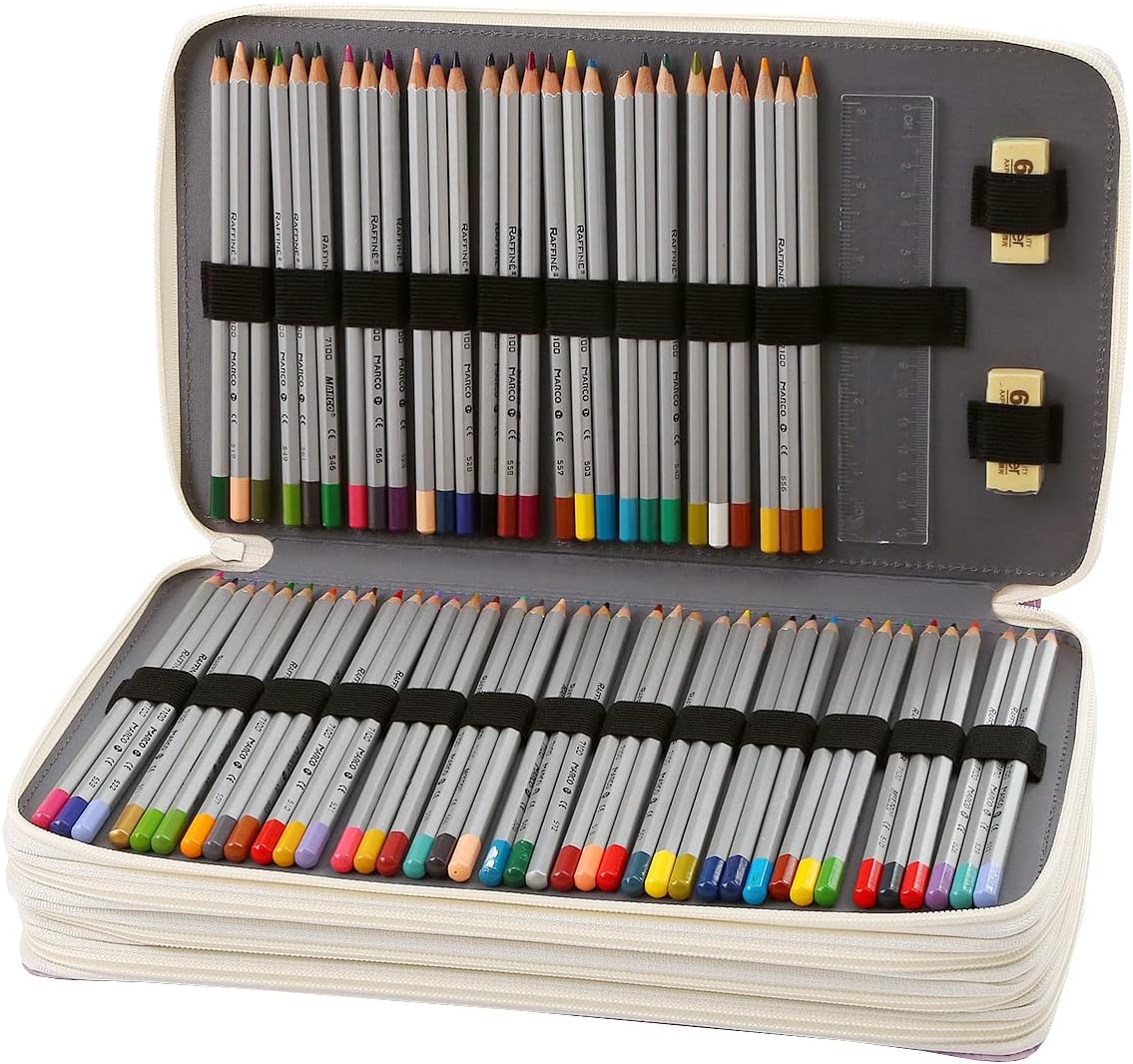 Lbxgap Portable Colored 300 Slots Pencil case Organizer with Printing Pattern for Watercolor Pens or Markers, Pencil Case Organizer for Artist Dark Marble Purple 300 Slot