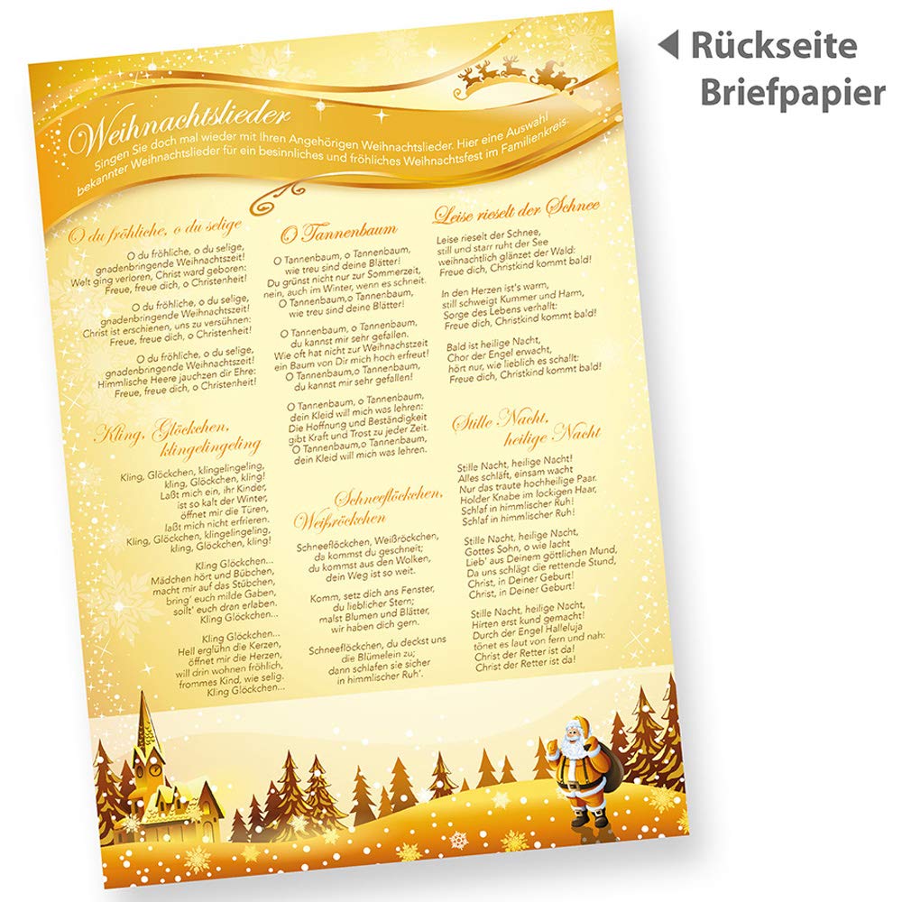 Briefpapier Set Weihnachtspost (500 Sets ohne Fenster) Weihnachtsbriefpapier mit Umschlag - beidseitig - Rückseite mit Weihnachtslieder