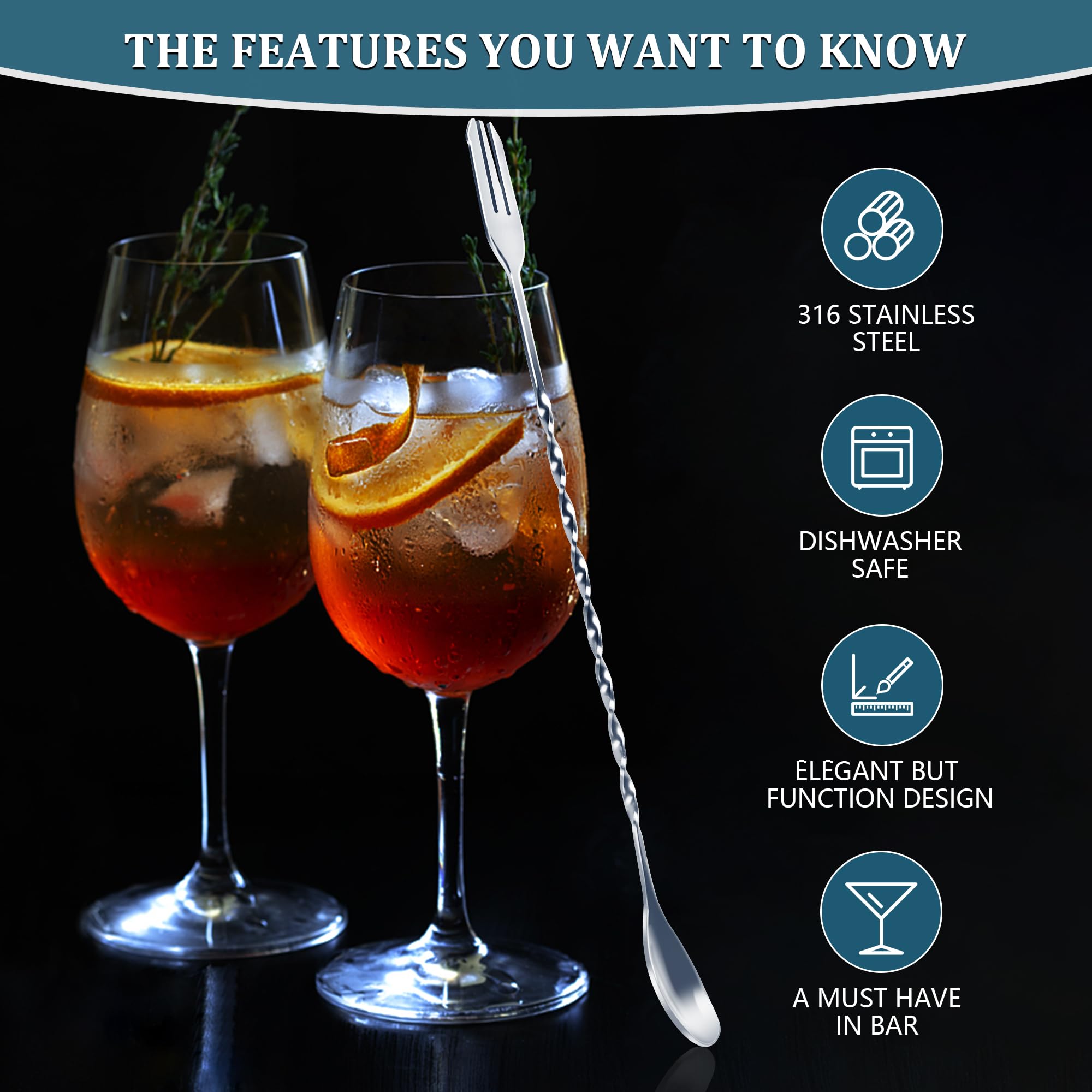 32 Barlöffel Edelstahl - Cocktail-Rührlöffel Mit Spiralgriff