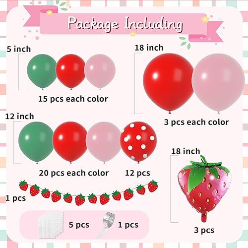 Miniatura 2 de Kit de arco de globos de fresa, decoración de fiesta de cumpleaños con diseño de frutos rojos, rosa, salvia, verde, lunares, guirnalda de baby
