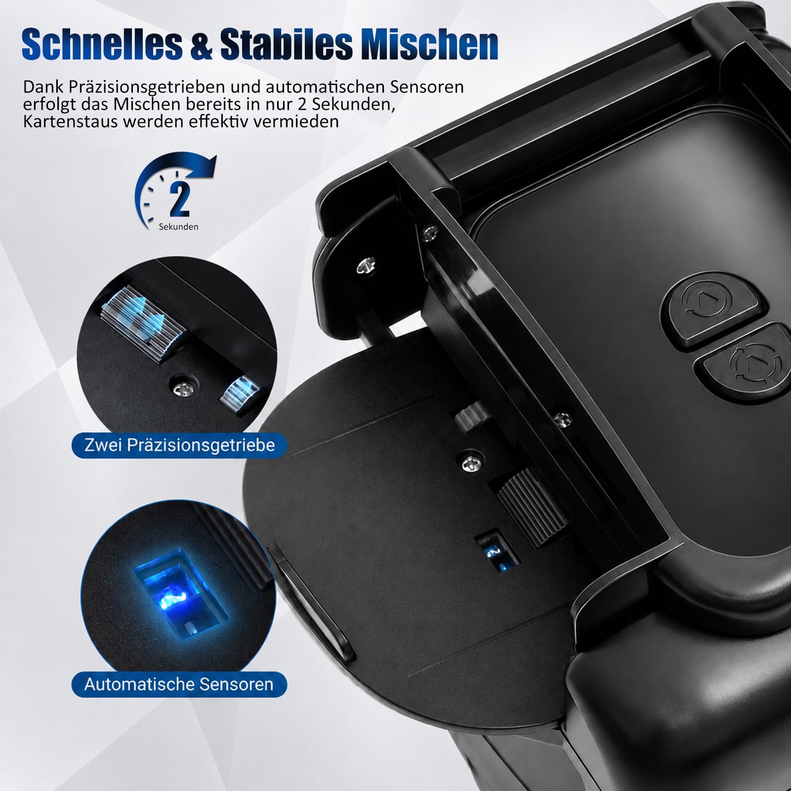 Miscelatore di carte elettrico, mixer automatico per carte, USB con batteria da 2600 mAh, mixer per 1-4 mazzi di poker, shuffler per UNO, nero