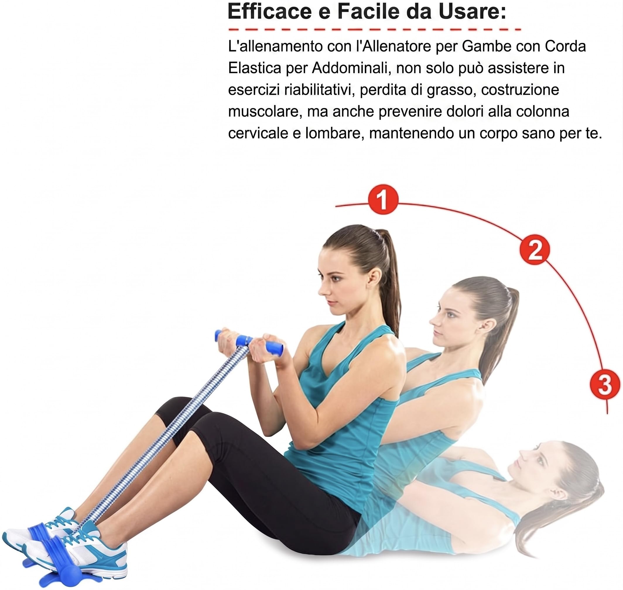 OCEANO Attrezzo per Addominali a Molla con Pedali, Elastico Fitness per Tonificazione Addome, Braccia, Gambe e Glutei