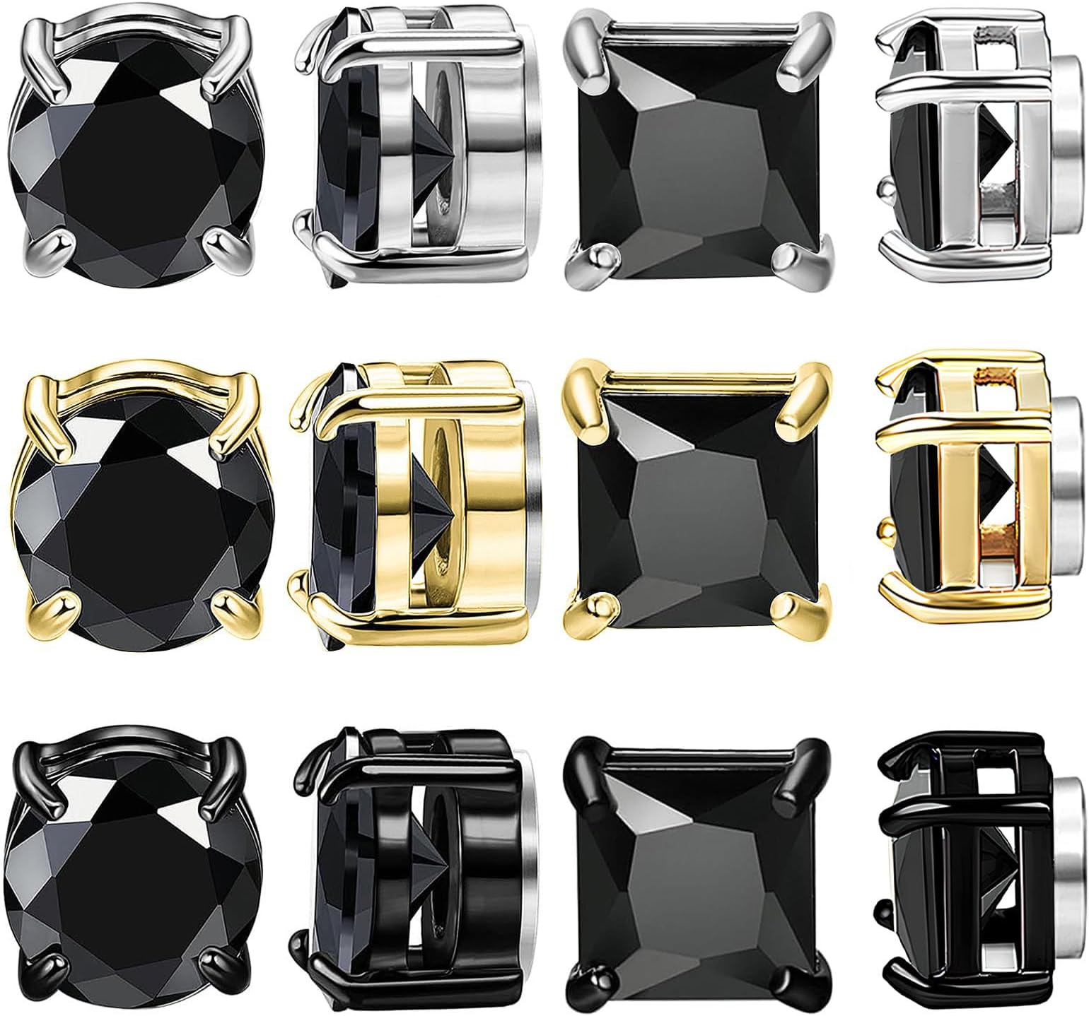 6 Pairs Stainless Steel Magnetic Stud Earrings for Men Clip on Earring Magnetic Earring Unisex Non Piercing CZ Magnet Studs Diamond Earrings for Women Men