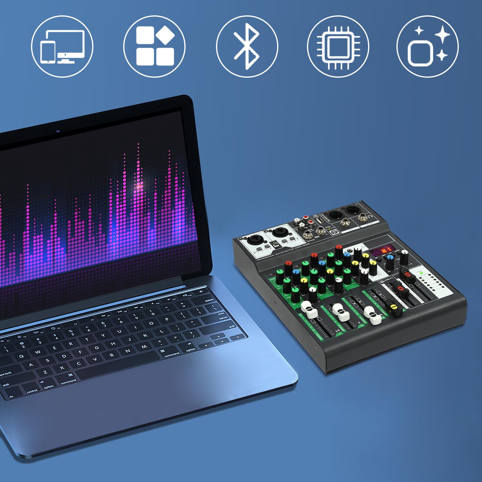 Mixer per DJ a 4 canali, mini mixer audio USB e mixer audio Bluetooth DJ controller, console di miscelazione, per KTV a casa, palcoscenico, bar, ecc