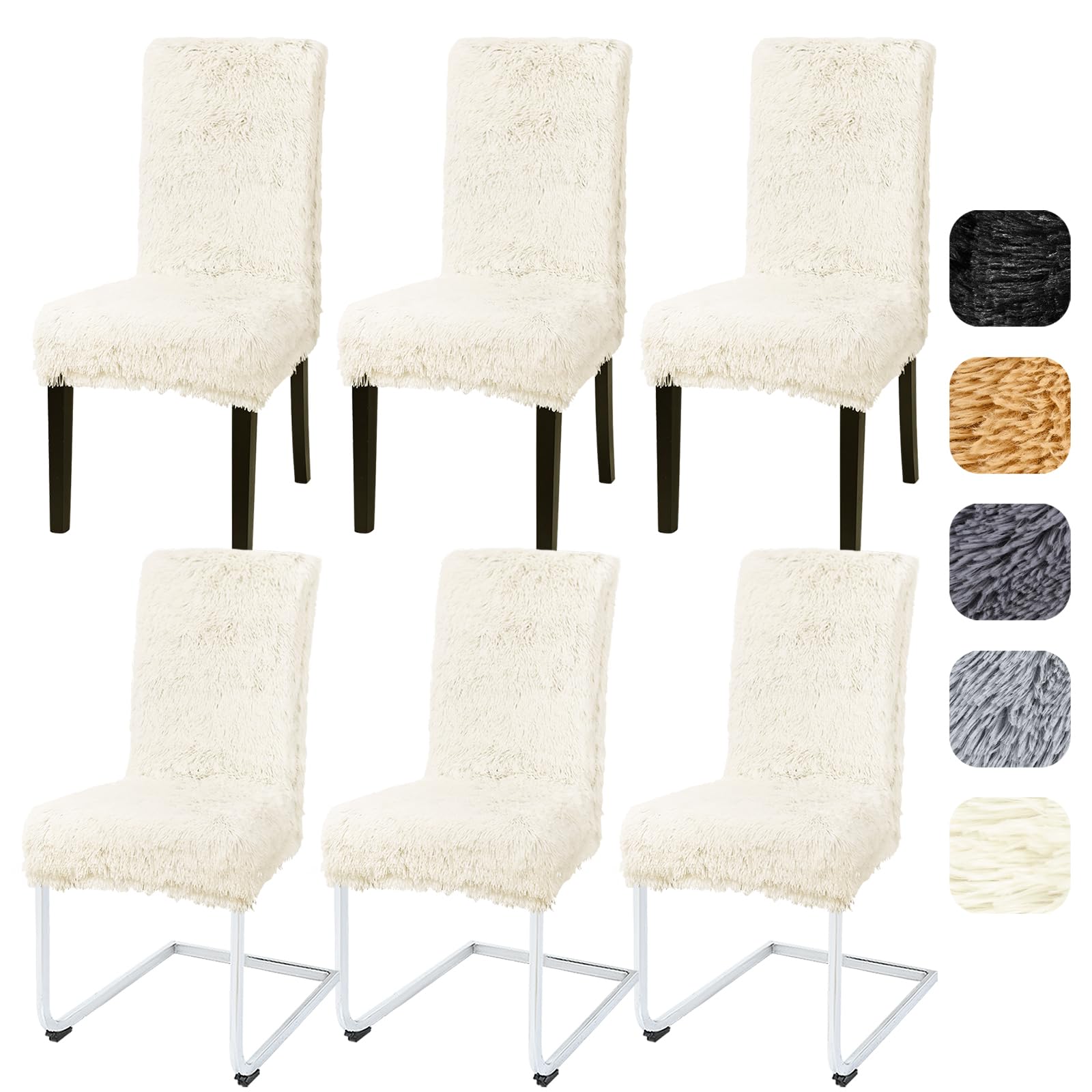 Alishomtll Lot de 6 housses de chaise universelles extensibles en peluche élastique amovibles et lavables pour cuisine, salle à manger, hôtel, banquet, mariage (beige, 6 pièces)