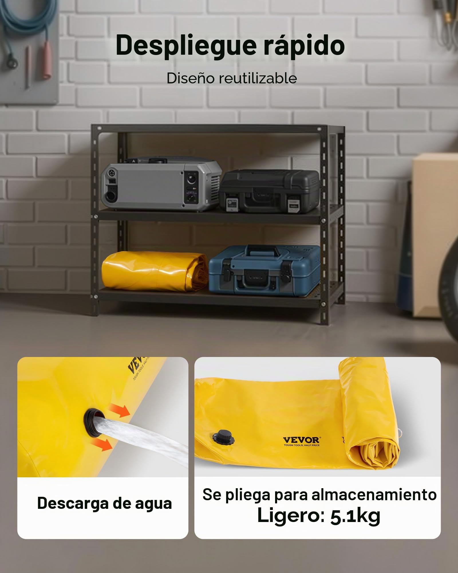 VEVOR Barrera Antiinundaciones, Bolsas contra Inundaciones Alternativas al Saco de Arena, Barrera contra Inundaciones de PVC Reutilizable, para Puerta de Garaje