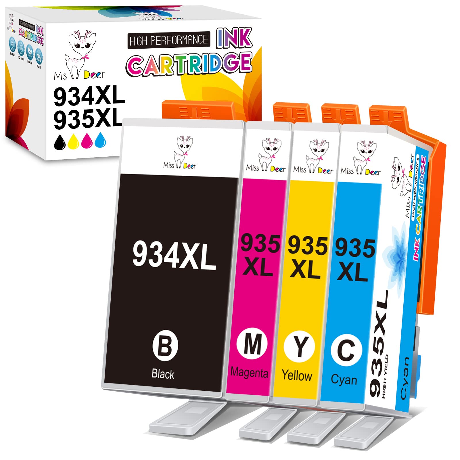 Photo 1 of Miss Deer 934 and 935 Ink Cartridges Combo Pack Compatible for HP 934XL 935XL Work with HP Officejet Pro 6830 6230 6835 6812 6815 6820 6220 6800(BK,C,M,Y) 4 Pack