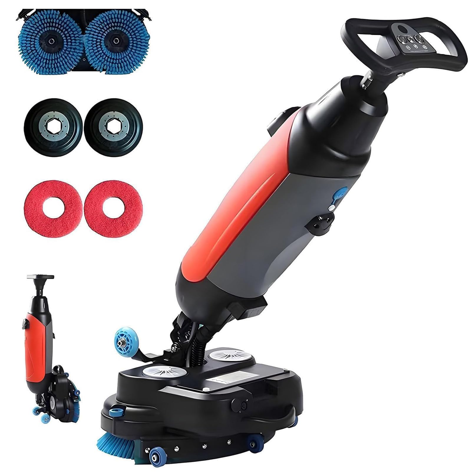 GQKVQ Floor Washer, Floor Scrubber 240 RPM, Double Rotating Brushes, 1200 M²/H Coverage, Lightweight Electric Floor Scrubber with 17" Cleaning Width, 360° Rotating Head Red