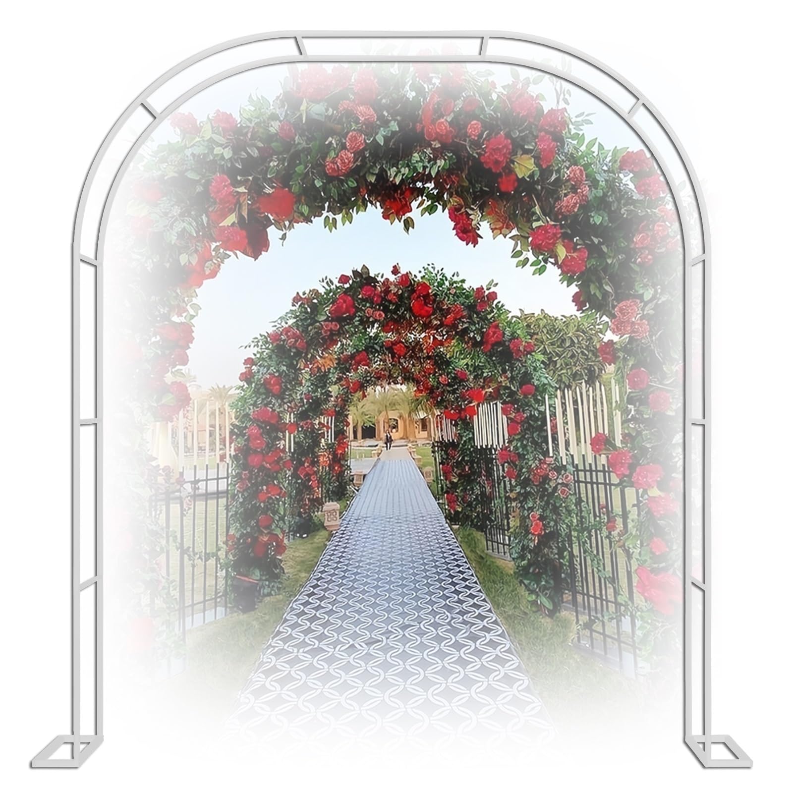 Rosenbon - Enrejado de metal blanco de 140 x 230 cm, soporte para plantas trepadoras, enrejado robusto para enredaderas y flores, arco decorativo de jardín