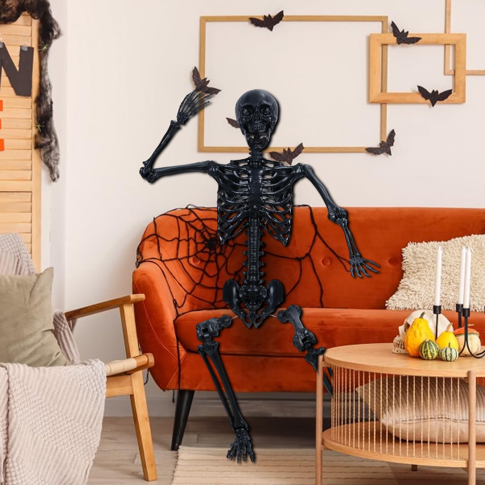 Szkielet na Halloween 1,6 m – realistyczne ludzkie kości z otworem do zawieszania i ruchomymi stawami, plastikowy szkielet na całe ciało, na Halloween, nawiedzony dom, dekoracje do wnętrz, na