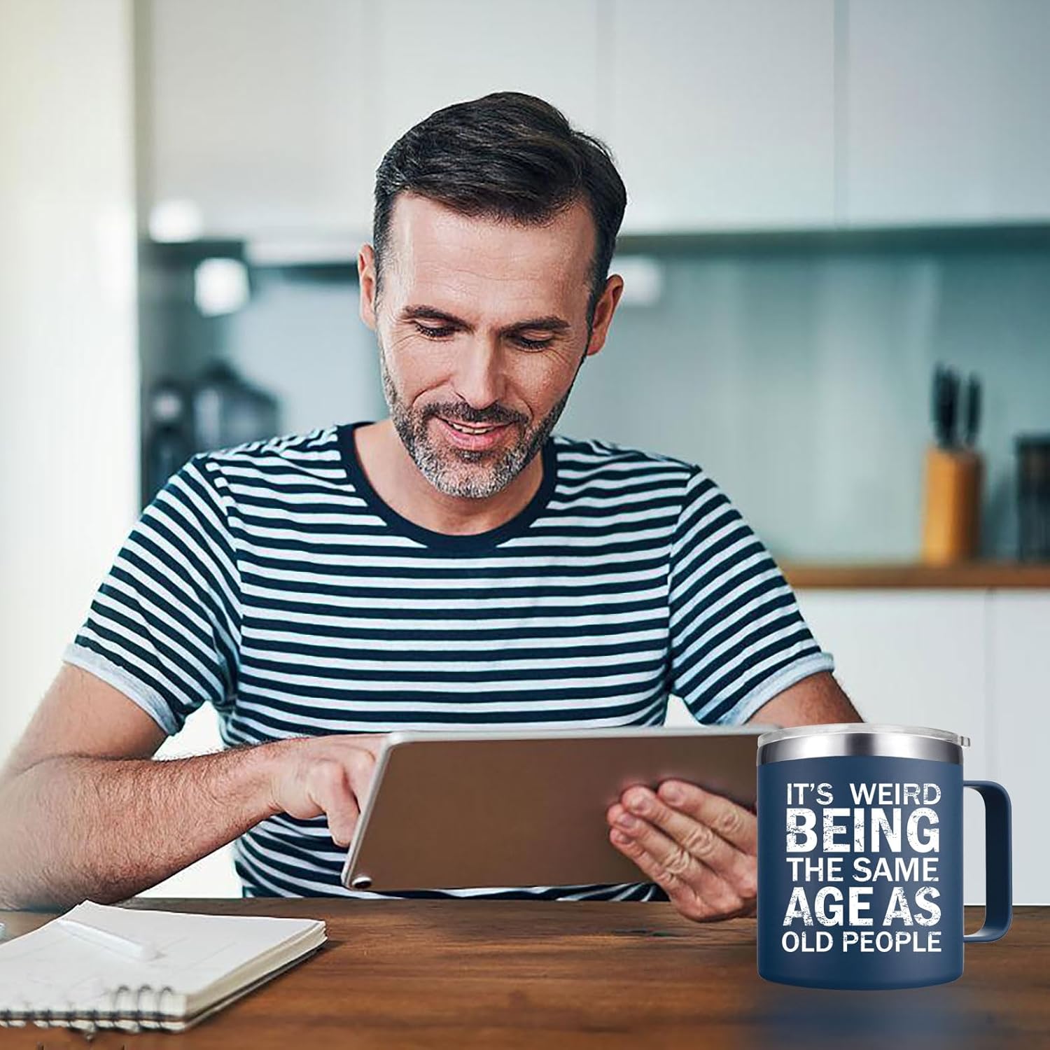 Christmas Gifts fo Men - Weird Being the Same Age as Old People Mug - Funny 50th 60th 70th Birthday Gifts for Men, Old People, Him, Husband, Grandpa (14OZ, Navy Blue) - Image 5