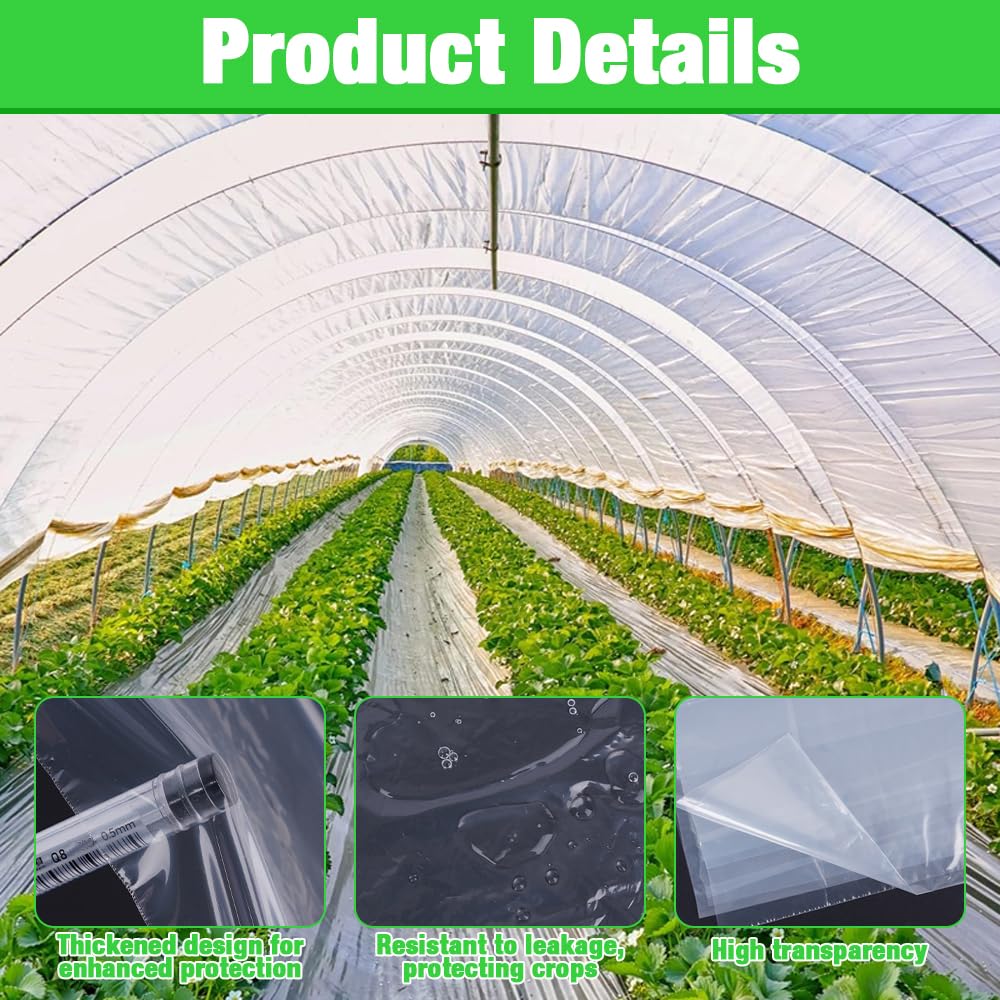 Bache pour Serre, 2 x 10 m Film de Serre Transparent, Bache Plastique pour Serre de Jardin, Extra épaisse Couverture De Polytunnel Membrane Pour Serre de Tomates, Légumes, Plantes
