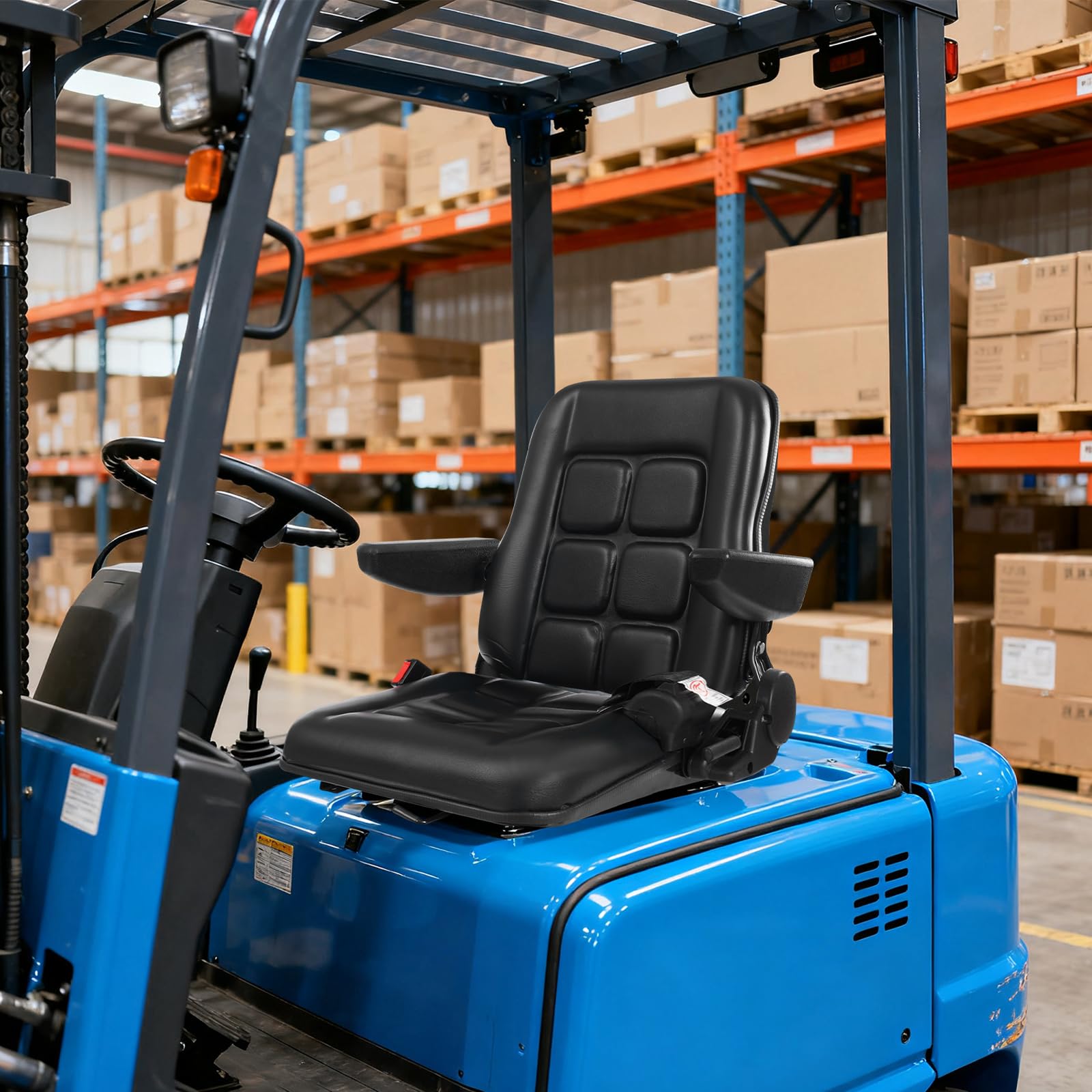 Seggiolino per tosaerba, universale per carrello elevatore, sedile per trattore con schienale regolabile 35-180° e braccioli 0-90°, cintura di sicurezza, per escavatore, skidloader, escavatore