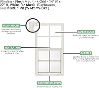 Vista 6 de Ventanas de cobertizo de 14 x 27 pulgadas (paquete de 1) Ventanas corredizas con vidrio templado y pantallas Montaje empotrado, marcos de Blanco