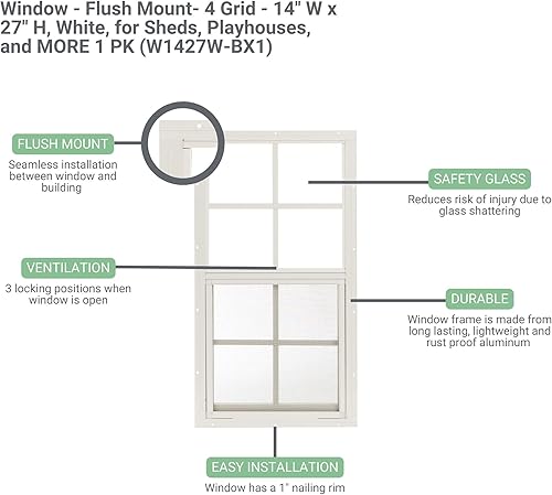 Miniatura 6 de Ventanas de cobertizo de 14 x 27 pulgadas (paquete de 1)  Ventanas corredizas con vidrio templado y pantallas  Montaje empotrado, marcos de aluminio