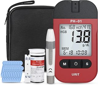 Hemoglobin Test Meter with 25 Hemoglobin Test Strips, Hemoglobin Home Test Meter, Easy to Use and Read.