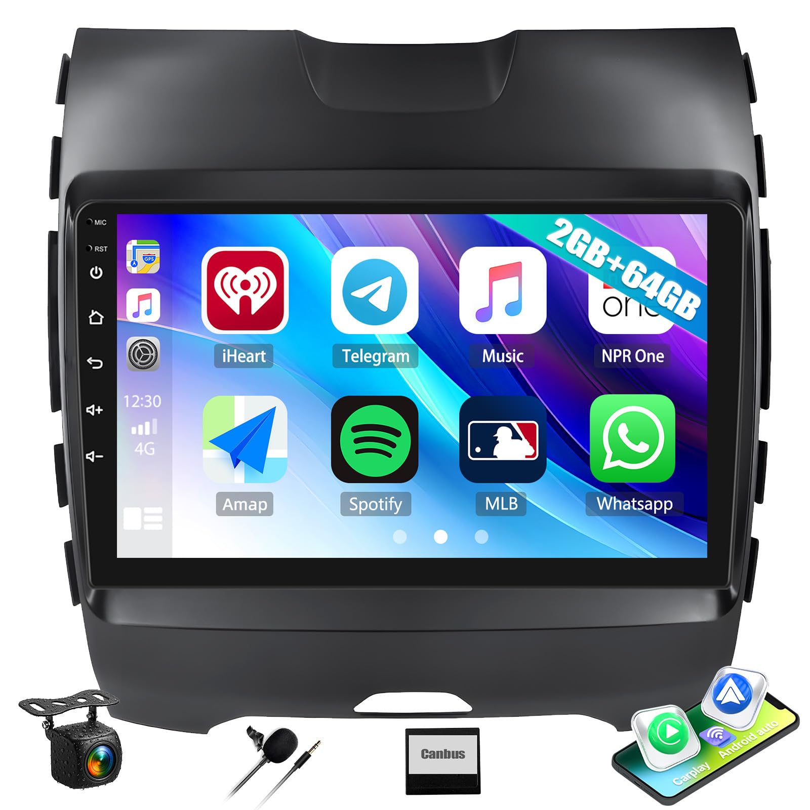 2G+64G Car Radio for Ford Edge 2015-2018 with Wireless CarPlay Andriod Auto Android 13 Head Unit 9" Touch Screen Car Stereo with GPS Navigation WiFi