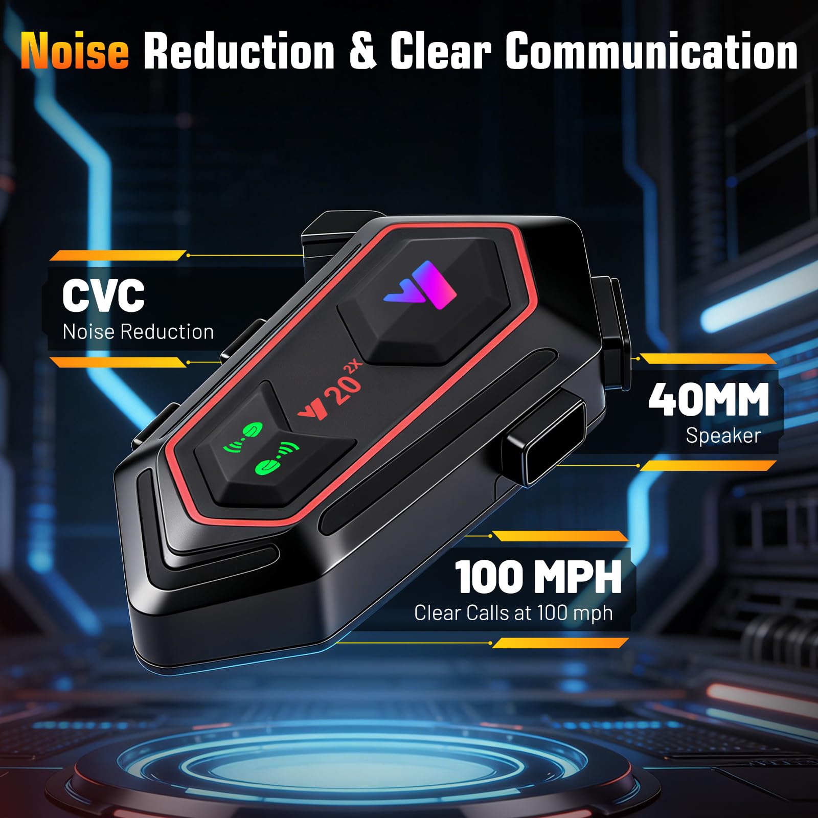 Motorradhelm Headset, 800m Zwei-Personen Intercom+Dual-BT-Verbindung, IPX6 1000mAh und CVC Rauschunterdrückung Helm Kopfhörer, 2-in-1 Mik für meisten Helmen, für Motorrad Motorcycle Fahrrad