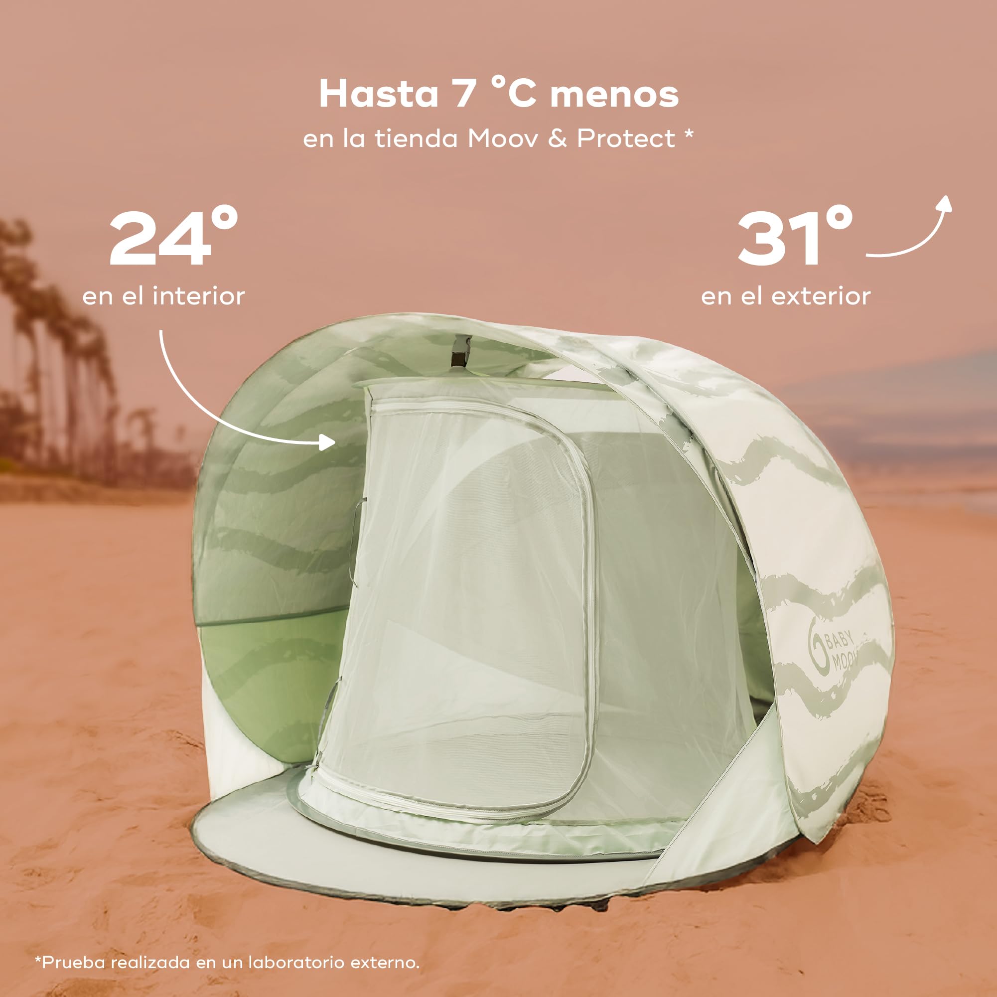 Babymoov Moov & Protect Tienda Anti-UV Refrescante - Alta Protección Anti-UV UPF 50+ - Sistema Pop Up - Gran Tienda Anti-UV de Playa - Mosquitera de Malla Fina, Laguna Verde
