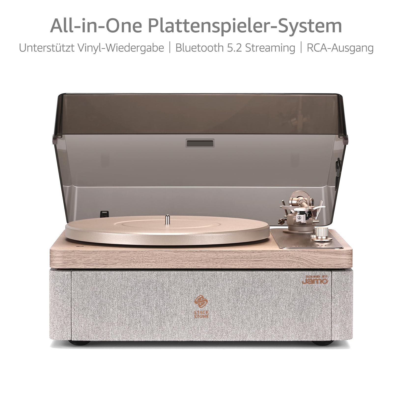 STACKSTONE DS07 x Jamo Vinyl Plattenspieler Bluetooth, Schallplattenspieler mit Lautsprechern, Dual-Layer Anti-Vibrationssystem, Magnetkartusche AT3600L, Hi-Fi, 33/45 RPM, Skandinavisches Design