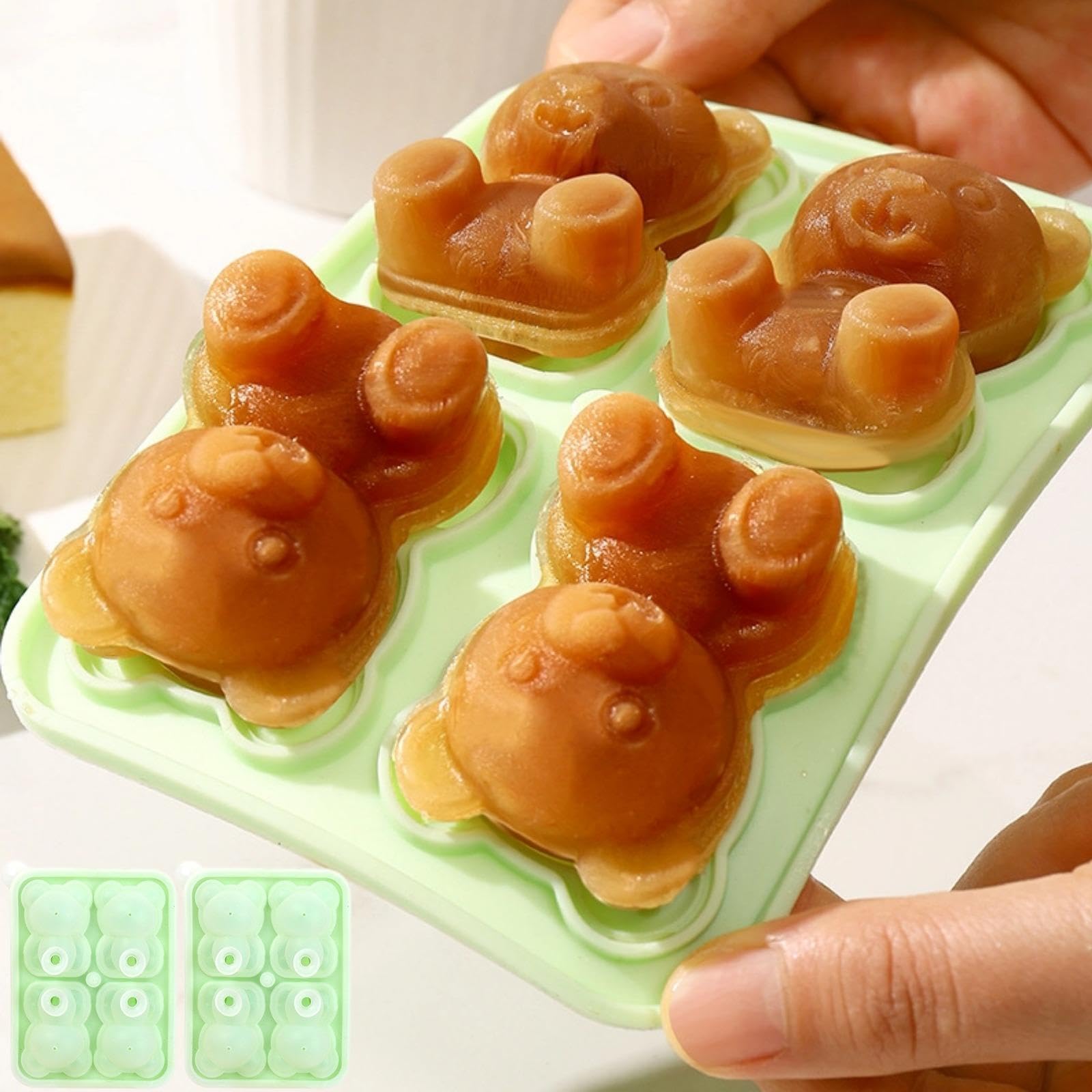 KINTEGOOD2 PCS Bear Ice Cube Molds Silicone Ice Trays with Lids, Cute Bear Ice Cube Trays for Freezer, Ice Trays for Whiskey, Cocktails, Juice, and Chilled Drinks (2 Pack)