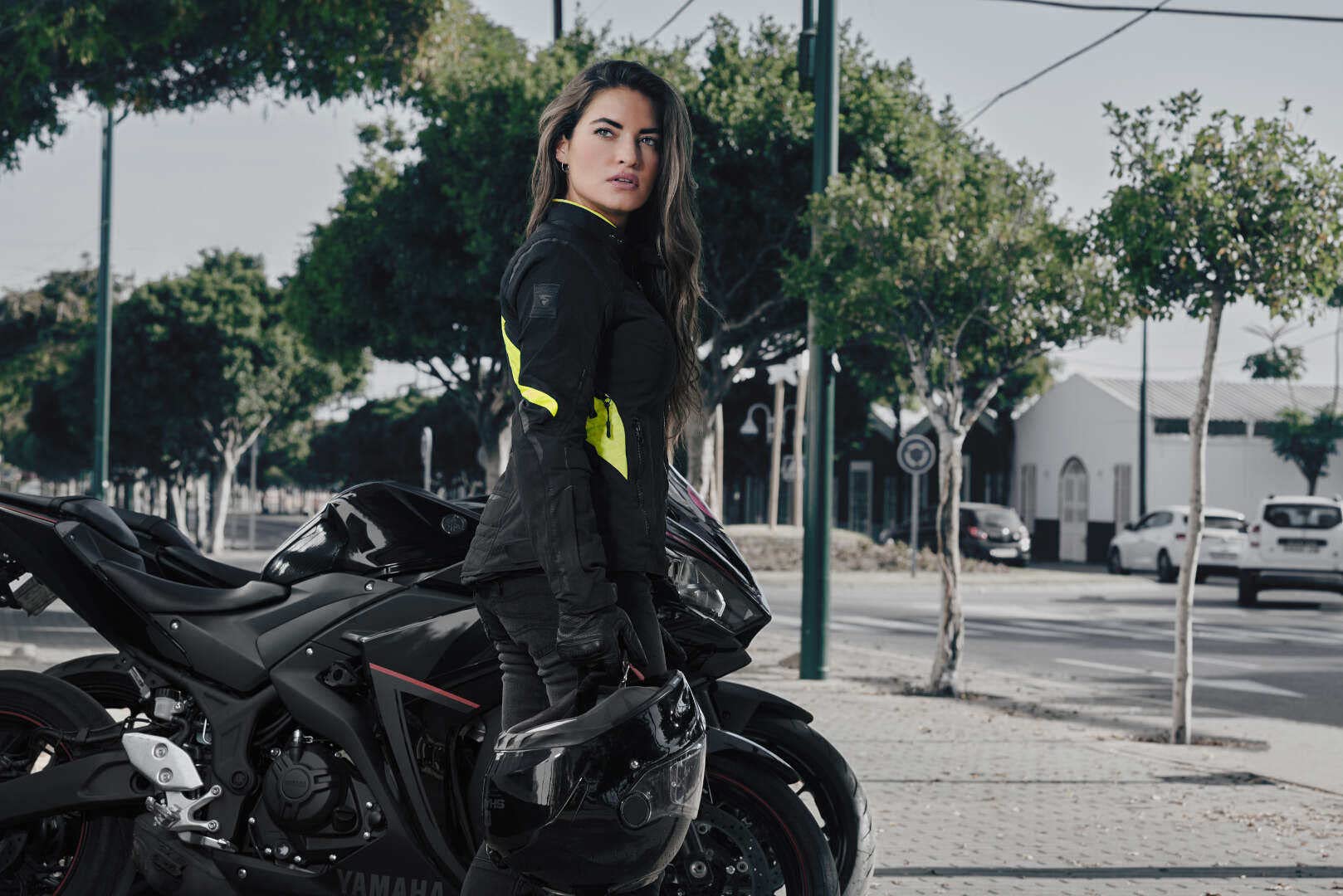 SHIMA RUSH LADY kurtka motocyklowa damska - tekstylna, wielosezonowa, miejska kurtka z membraną wodoodporną i ocieplaczem, protektorami CE pleców, lokci, barków (Fluo, XS)