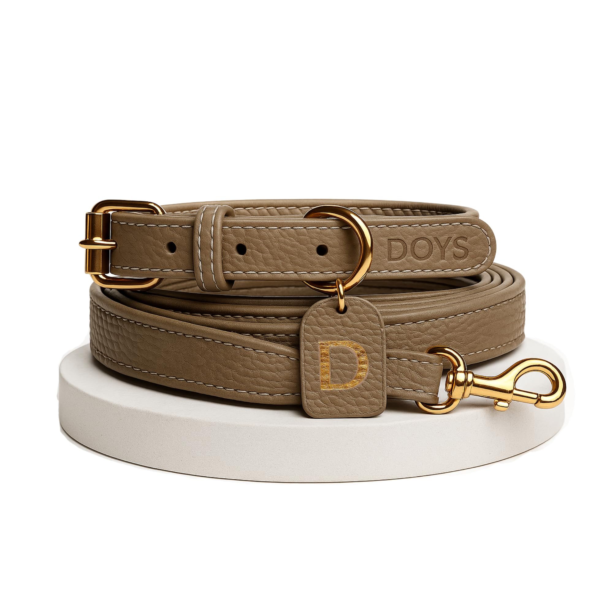 Collier pour chien en cuir gris DOYS et sa laisse assortie élégante en taille S