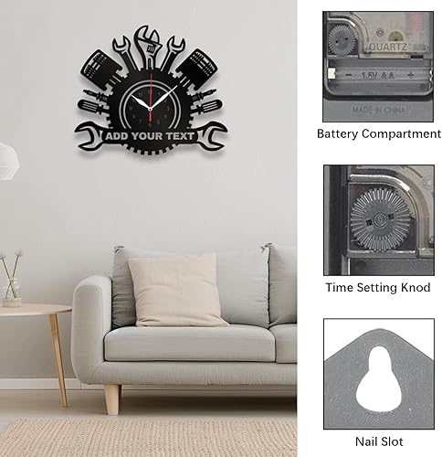 Miniatura 4 de Reloj de pared personalizado de metal con herramientas mecánicas de reparación de automóviles con luz LED, herramientas de reparación de automóviles