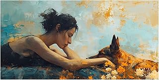 ROOM127 Dog Theme Wood Inner Frame Wall Art Paintings Printed Picture Canvas Painting for Home Kitchen Wall Decor Artwork
