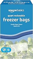 Amazon Basics Freezer Quart Bags, 120 Count - Reclosable Double Zipper, BPA-Free, Stand & Fill, Airtight Storage
