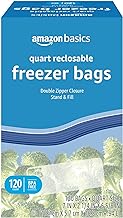 Amazon Basics Reclosable Freezer Quart Bags, BPA Free, 120 Count (Previously Solimo)