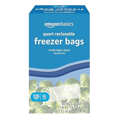 Amazon Basics Reclosable Freezer Quart Bags, BPA Free, 120 Count (Previously Solimo)