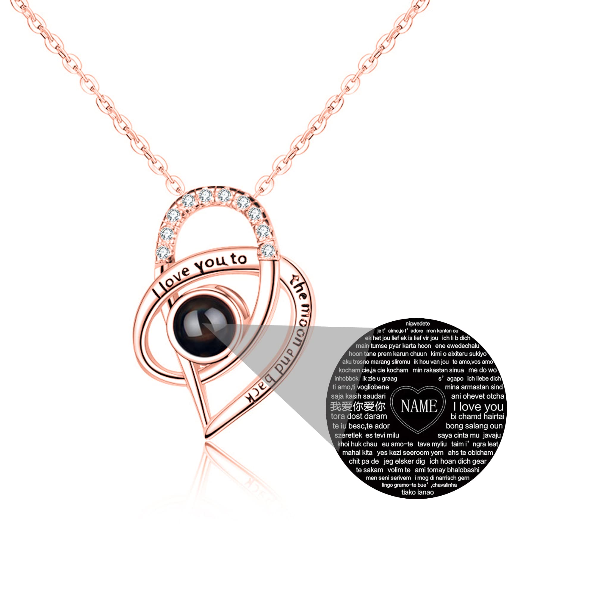 Collana con proiezione Fotografica Personalizzata Collana in Argento Sterling 925 con Collana Ti Amo in 100 Lingue