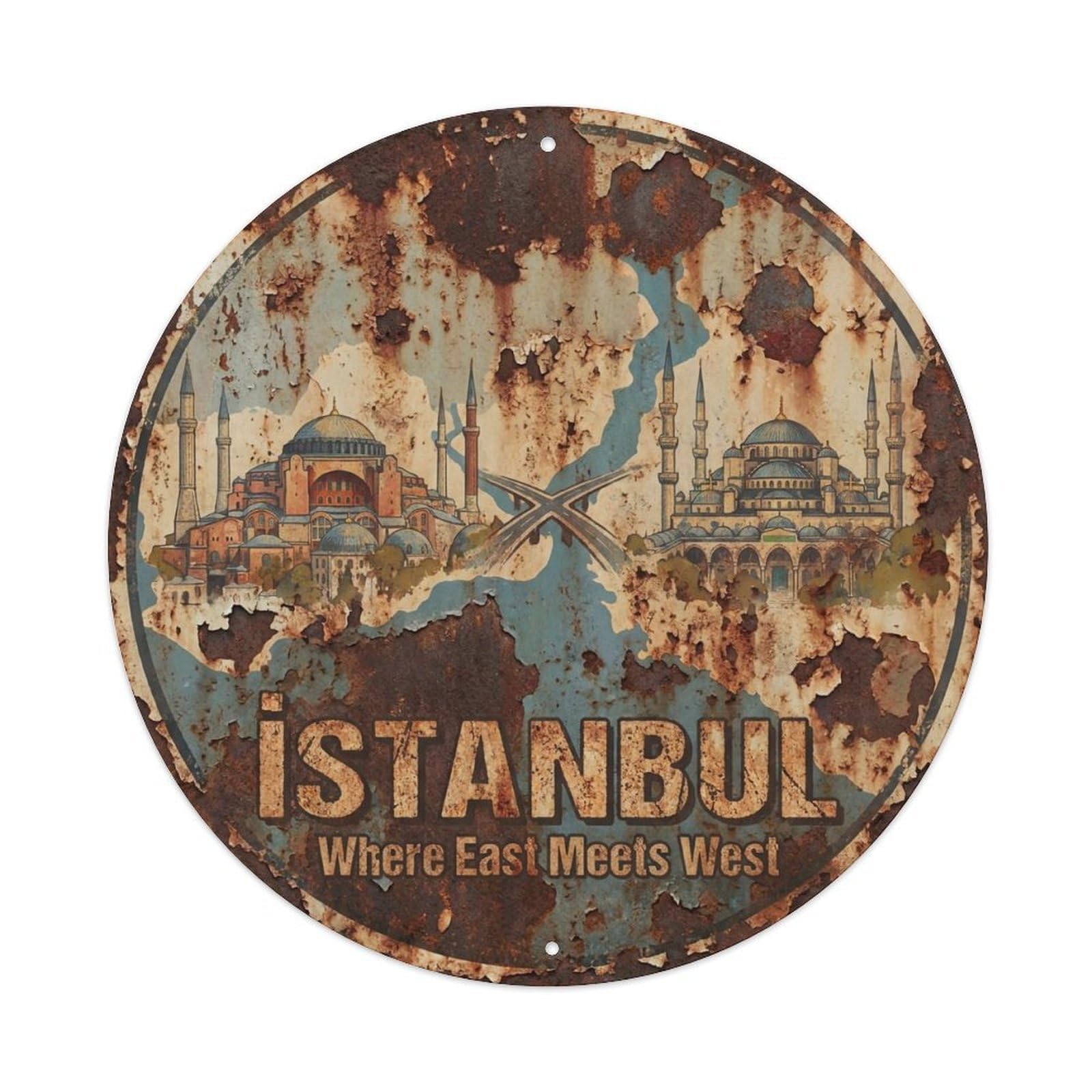 Este 8X8inch Style Vintage Travel Istanbul Turkey Crossroads Metal Tin Sign