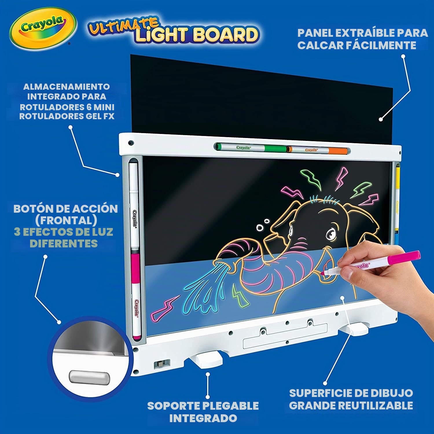 CRAYOLA - Pizarra Luminosa LED Deluxe de Superficie Amplia, Pizarra Borrable para Colorear, Juguete Creativo para Niños de 6 a 10 Años, 25-7246