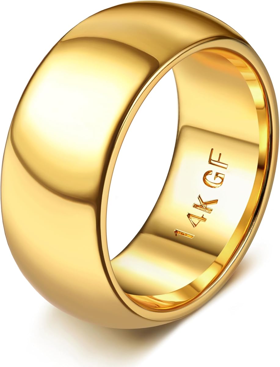 Florideco Anillo relleno de oro de 14 quilates para mujeres y hombres, anillo grueso y fino para el pulgar, anillo de boda, no se deslustra, liso, abovedado, ajuste cómodo, tamaño 6 a 10