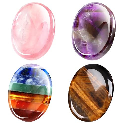 Roowest 4 Pcs Thumb Worry Stone for Anxiety, 7 Chakra, Oval