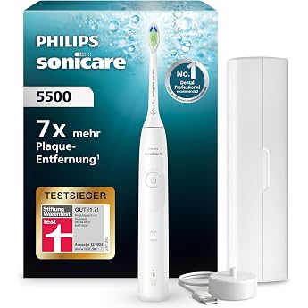 Philips Sonicare 5500 elektrische Zahnb&uuml;rste, Schallzahnb&uuml;rste mit 2 Putzmodi, Andruckkontrolle, EasyStart, SmarTimer und Bru