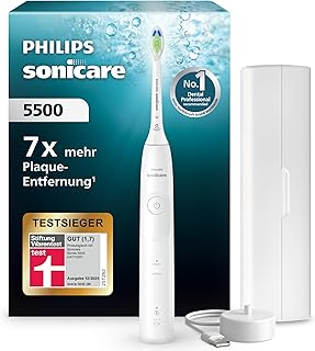 Philips Sonicare 5500 elektrische Zahnbürste, Schallzahnbürste mit 2 Putzmodi, Andruckkontrolle, EasyStart, SmarTimer und BrushPacer, Weiß, Modell HX7110/02 [Neue Technologie]