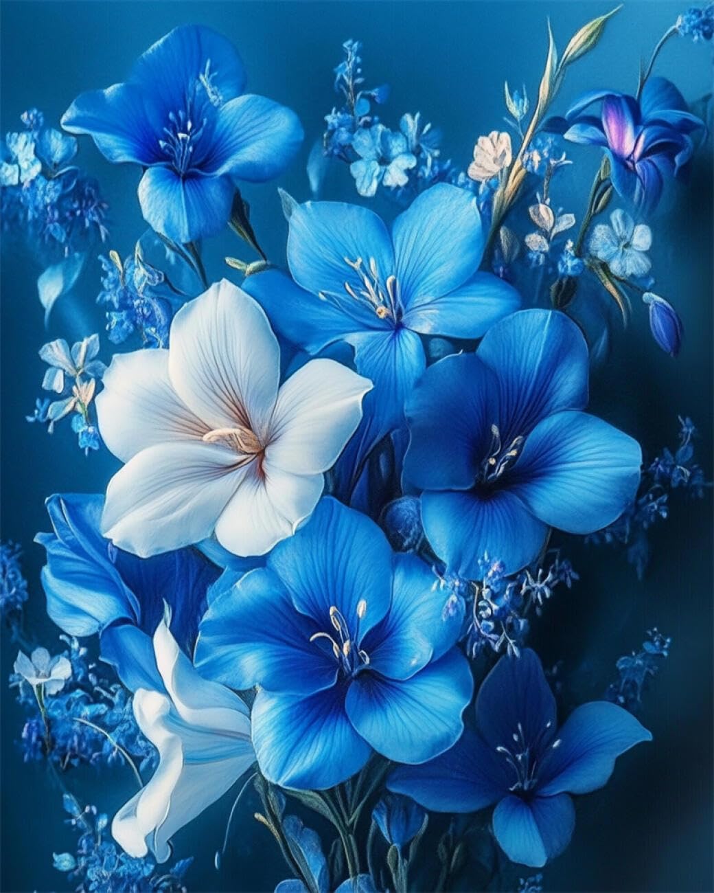 AMBATTERY DIY Embroidery Beads Set Cartoon Blue Flowers Bead Embroidery Kit for Adults Needlepoint Tapestry Set Beaded Stitching 50x60cm
