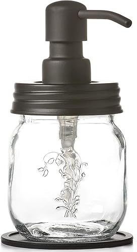 Vista 8 de Petite - Dispensador de jabón y/o loción en tarro Mason de 12 onzas con bomba dispensadora de jabón negro brillante y posavasos antideslizantes