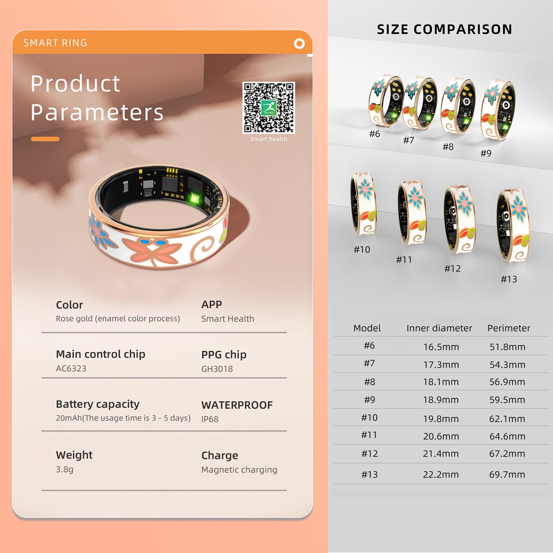 Anillo inteligente para mujeres y hombres, rastreador de fitness con frecuencia cardíaca, oxígeno en sangre, presión arterial, monitoreo del sueño, contador de pasos, impermeable IP68 para