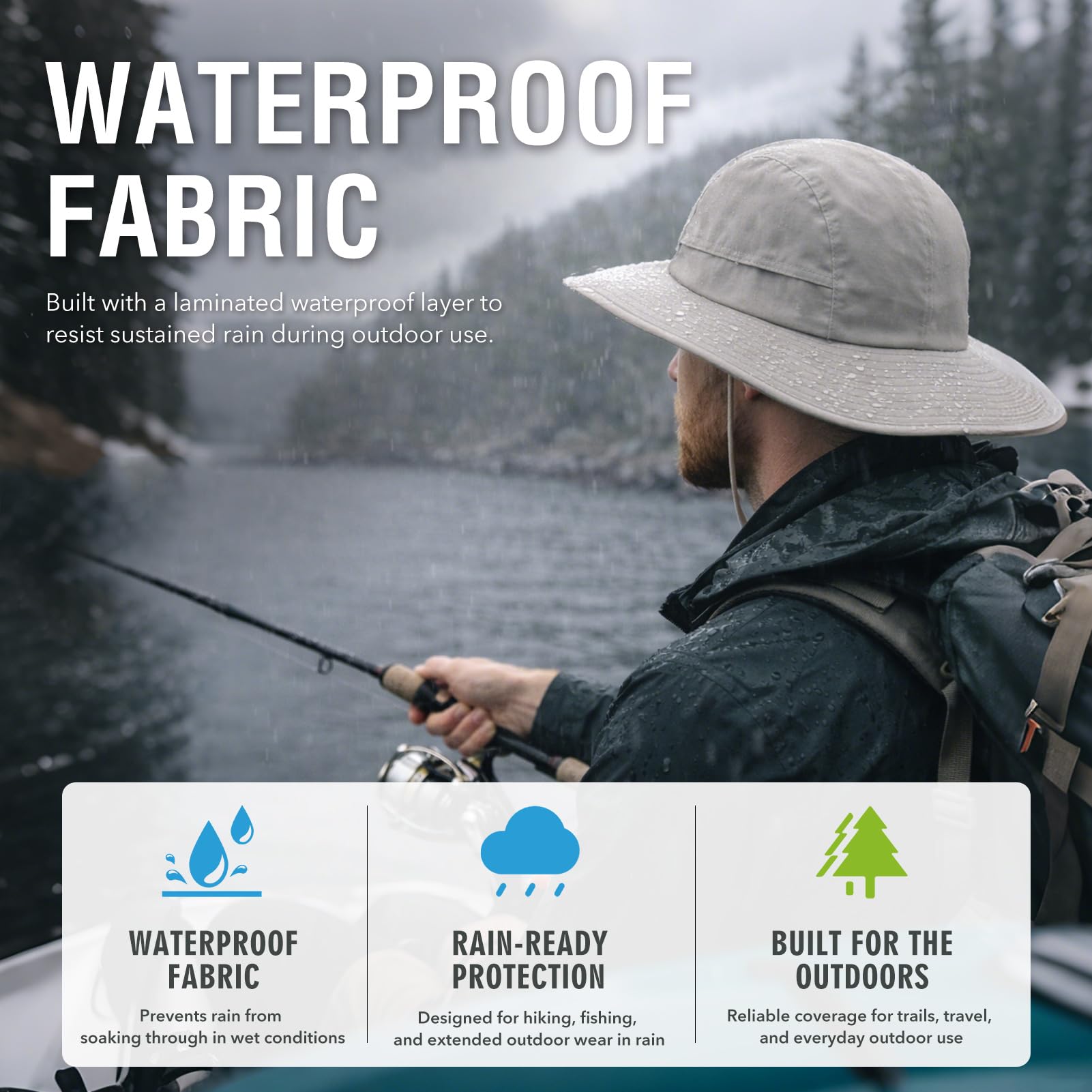 TOP-EX Chapeau de soleil imperméable à large bord pour homme XL/XXL - Protection solaire UPF 50+ - Pliable