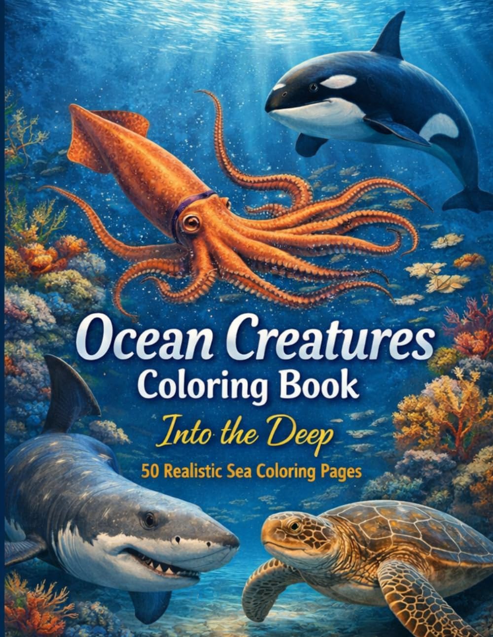 Ocean Creatures Coloring Book: Into the Deep: 50 Realistic Sea Coloring Pages