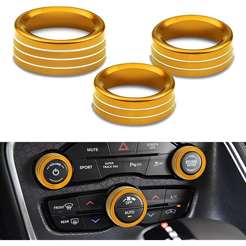 3PCS AC Air Conditioner Switch Button Knob Cover, Climate Control Knob Cover, AC Switch Volume Tune Controller Aluminum Alloy Trim, Car Accessories for Challenger Durango 2015-2022 (Gold)