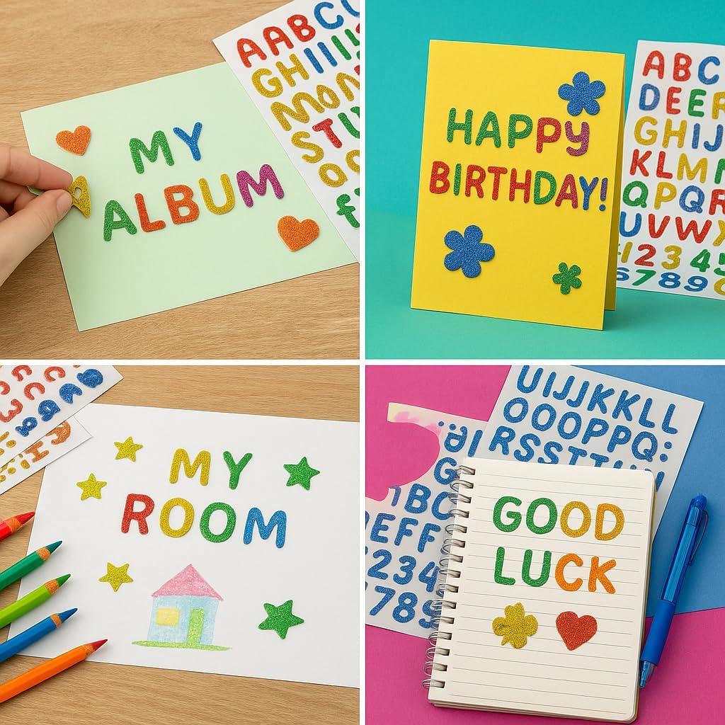 1356 Letter Stickers, 12 Sheets Alphabet Sticker, 0.5 inch Vinyl Alphabet & Symbol Stickers for Gift Wrapping, Envelopes, Planners, DIY Scrapbooking, Party Invitations, Crafts Projects（Multicolor ）