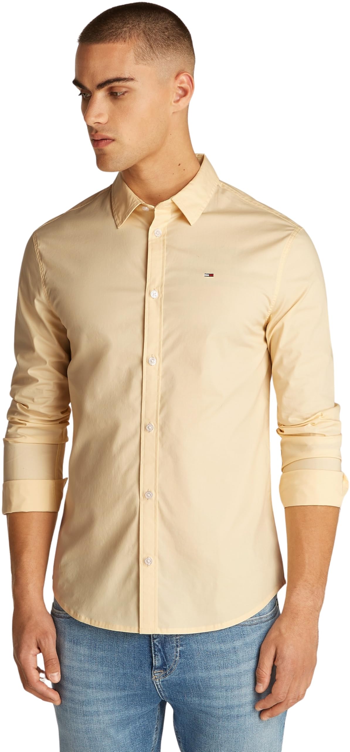 Tommy Jeans Tjm Original Stretch Shirt Dm0dm04405, Camicia a Maniche Lunghe Uomo, Giallo (Custard Cream), XS