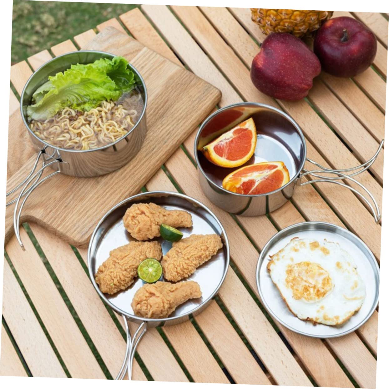 Anneome Completo De Ollas Camping Inoxidable Sartén Platos y Tazas para Acampar y Picnic