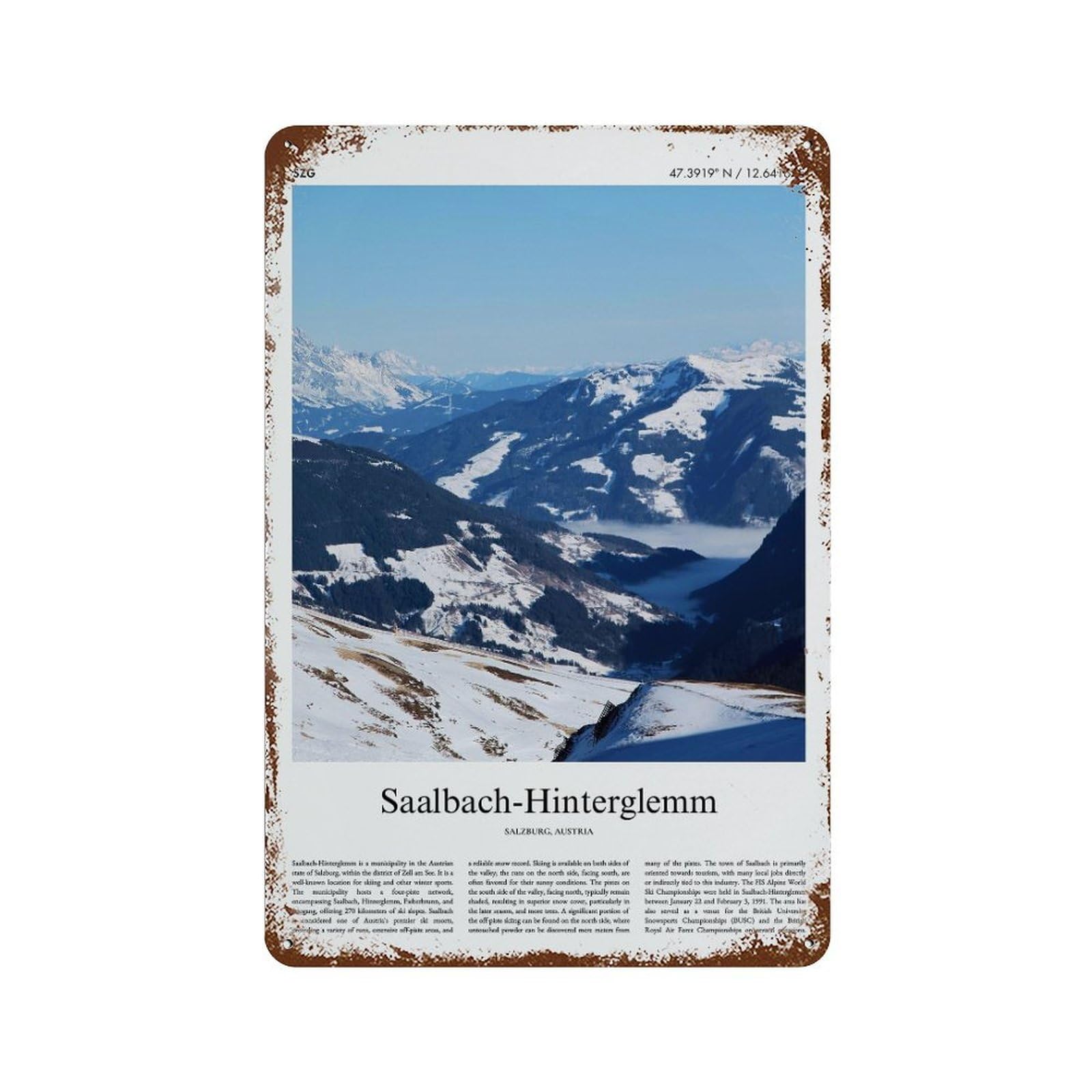 xiaoxiaoshen Saalbach Salzburg, Austria City Scenery Wall Decor Art Metal Tin Poster Modern Home Decor Art Home Bar Shop Decorations Vintage Sign 30x20cm