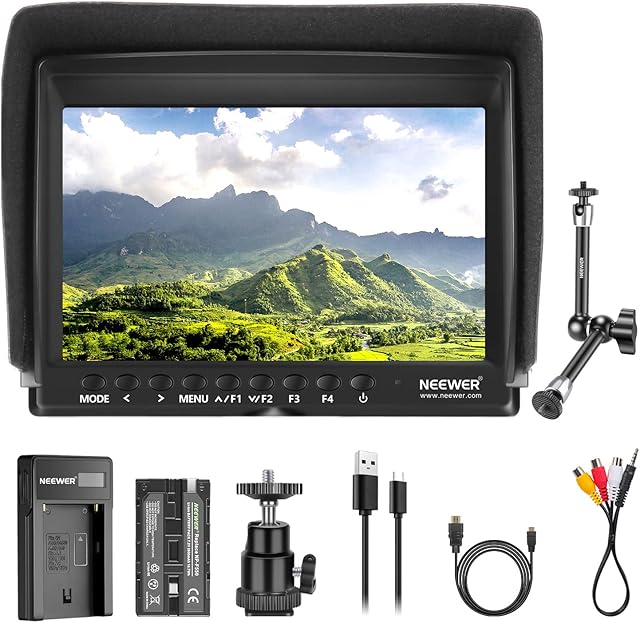 Neewer F100 7 Inch Camera Field Monitor HD Video Assist Slim IPS 1280x800 HDMI Input 1080p with 2600mAh Li-ion Battery/USB Charger11 Magic Arm for DSLR Cameras, Stabilizer, Film Video Making Rig
